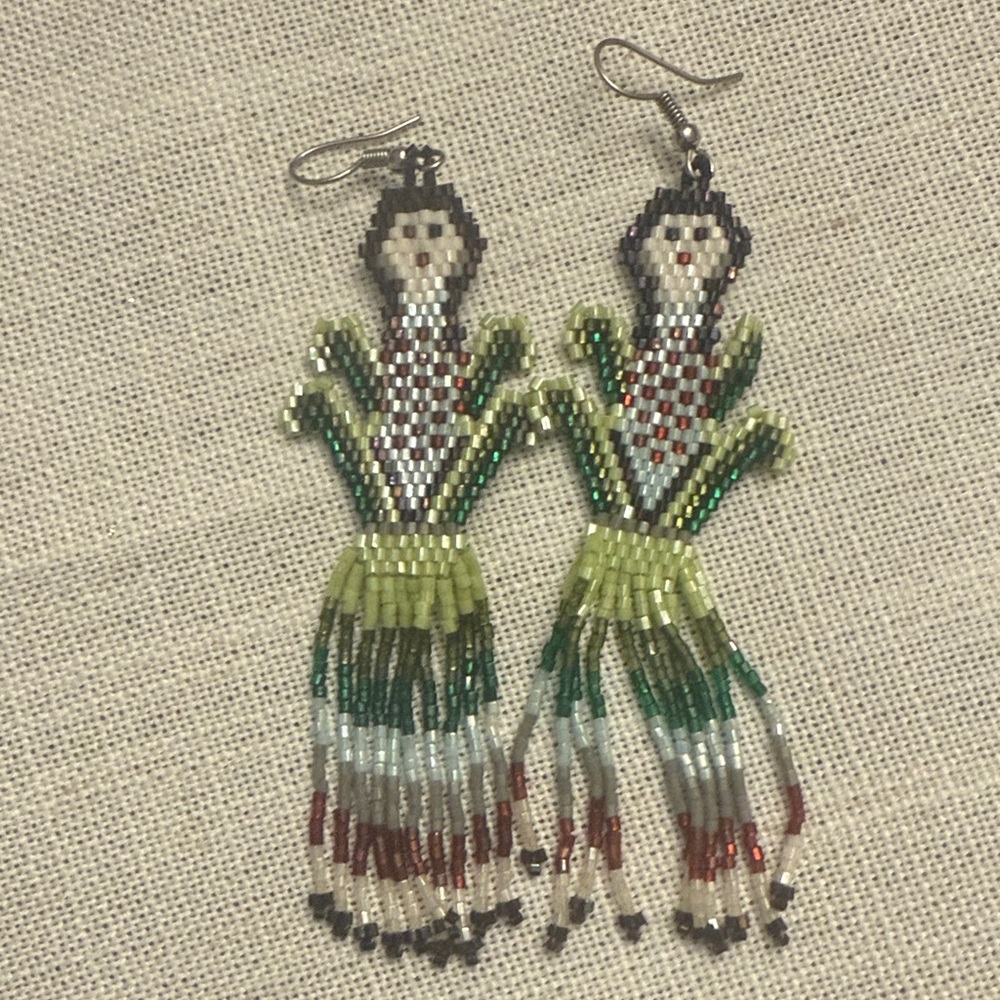 Handcrafted Beaded Earrings with Green and Red Accents